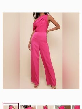Lulu's Vibrant Hot Pink One-Shoulder Jumpsuit